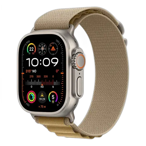 Apple Watch Ultra 2 GPS + Cellular • 49 mm Natural Titanium Case • Cinnamon Alpine Loop Band – M