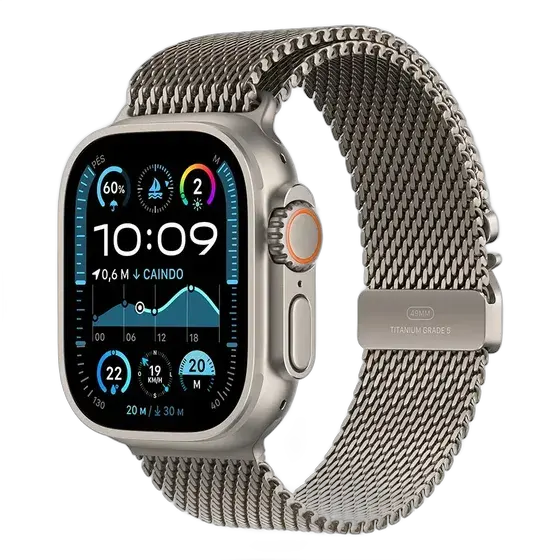 Apple Watch Ultra 2 GPS + Cellular • 49mm Natural Titanium Case • Natural Milanese Loop Titanium Band – M