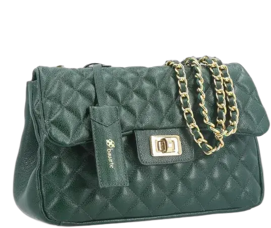 Women's Medium Crossbody Bag in Genuine Leather Quilted Dark Green Color
