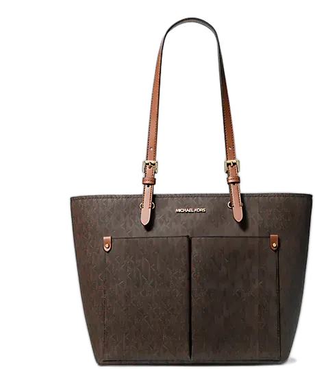 Michael Kors Jet Set Travel Tote Bag Brown Dark Brown Gold Monogram Light Brown