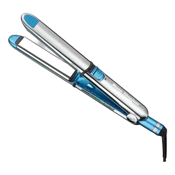 BaBylissPRO Nano Titanium Optima 3000 BABSS3000T Hair Straightener silver and blue. Straightening iron 3.2cm, stainless steel with titanium plates. Dual function, straightens and curls.