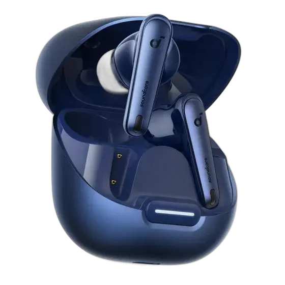 Fone de Ouvido Soundcore da Anker Liberty 4 NC ANC Redução de Ruído 98,5% Cancelamento Adaptativo Bluetooth 5.3 Multiponto Cor Azul Drivers de 11mm Áudio Hi-Res 50h de Bateria Carga Sem Fio