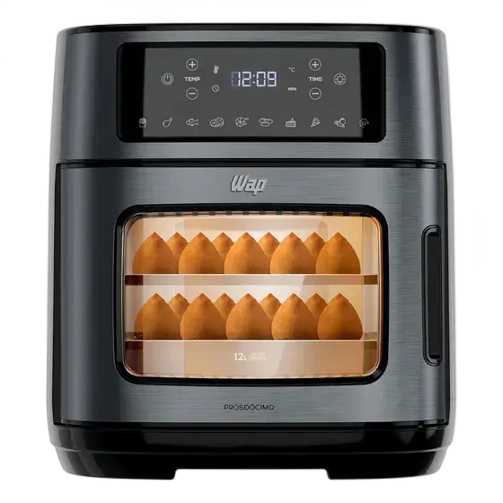 Electric Air Fryer Oven Black Stainless Steel WAP WAOD2 12 Liters 4 in 1 Door with Side and Removable Opening 1800W