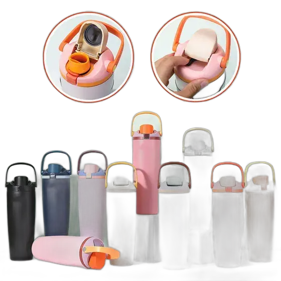 Thermal Bottle With Safety Lock Handle Straw Gyms