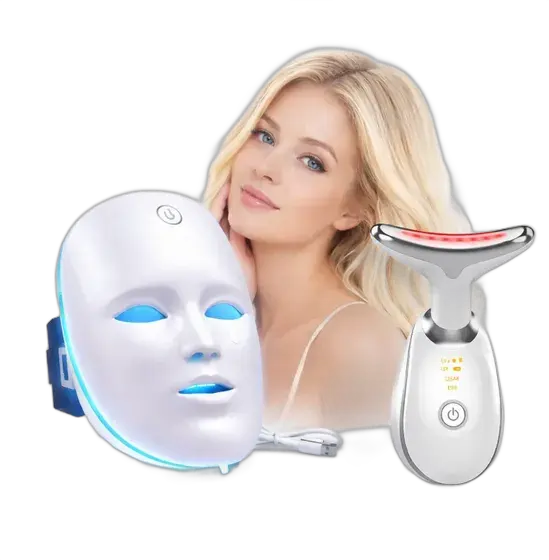 Kit Máscara Facial Led 7 Cores + Massageador Facial Led