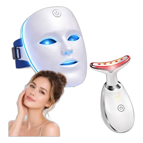 Kit Máscara Led 7 Cores Fototerapia + Massageador Facial