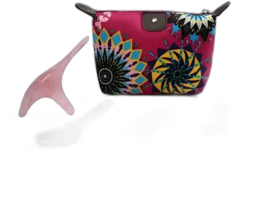 Kit Massageador Gua Sha Acupuntura Quartzo Rosa + Bolsa