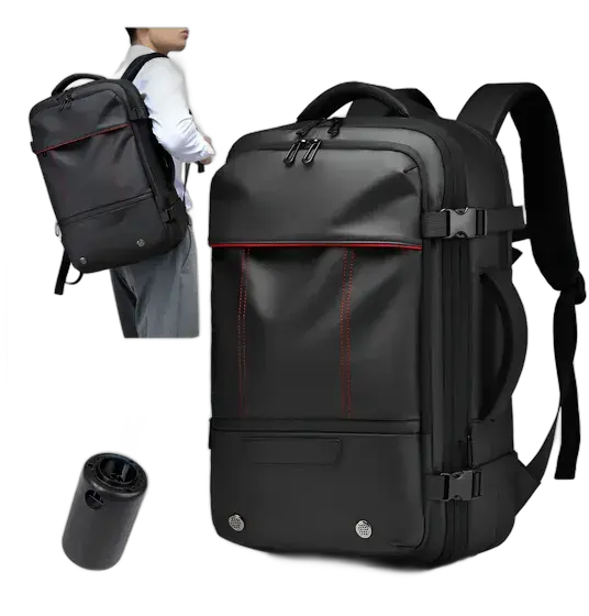 Executive Travel Vacuum Notebook Backpack Burgundy Expandable Air Compression