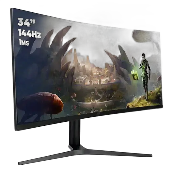 Gaming Monitor 34 Curved PC 144Hz Ultra Wide Colored LED Light Color Black