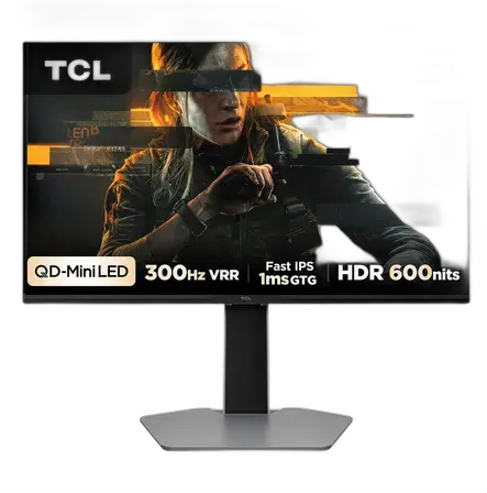 TCL Gaming Monitor 25 Inch QLED Mini LED Full HD G64 300Hz 1ms (GtG) FreeSync HDR 600 Nits 25G64 Black