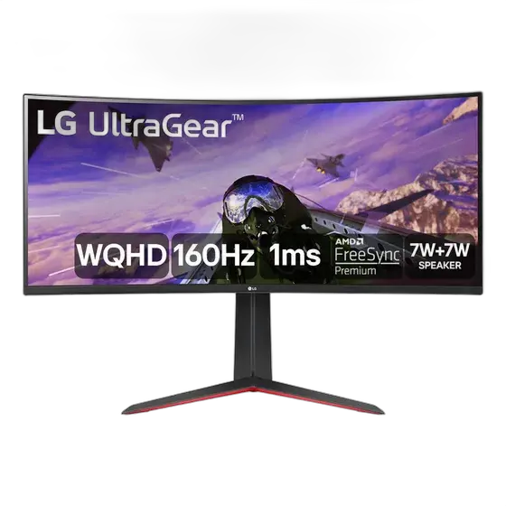 Gaming Monitor LG UltraGear Curved - VA Panel 34", 2K WQHD 3440 x 1440, UltraWide™ (21:9 format), 160Hz, 1ms (MBR), AMD FreeSync Premium - 34GP63A-B