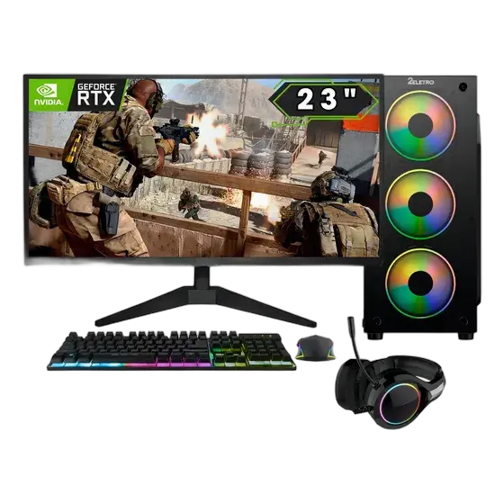 Complete Gaming PC 2Eletro FPS Intel Core i7 16GB RAM GeForce RTX 3050 8GB SSD 1TB 600W Power Supply 23" Monitor Full HD 75Hz Gaming Kit with Headset PG2E-0133FP
