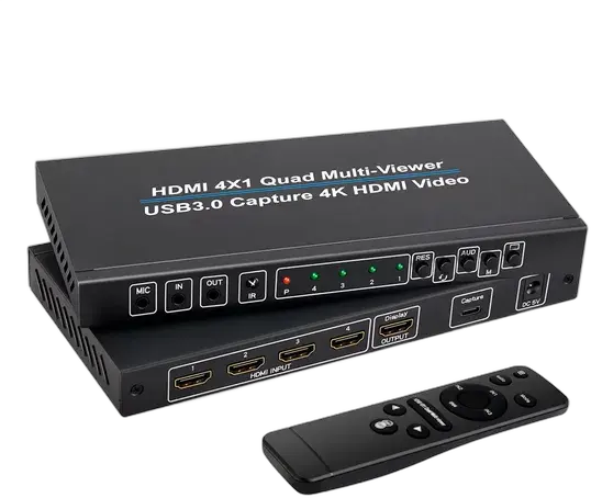 4x1 USB Capture Card HDMI Splitter Dorn 4K + Controller Black