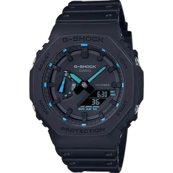 Casio G-Shock GA-2100-1A2DR Watch *Neon Accent Series Black Strap Black Bezel Black Dial