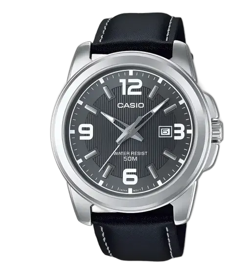 Casio Men's Analog Watch Silver Black Leather