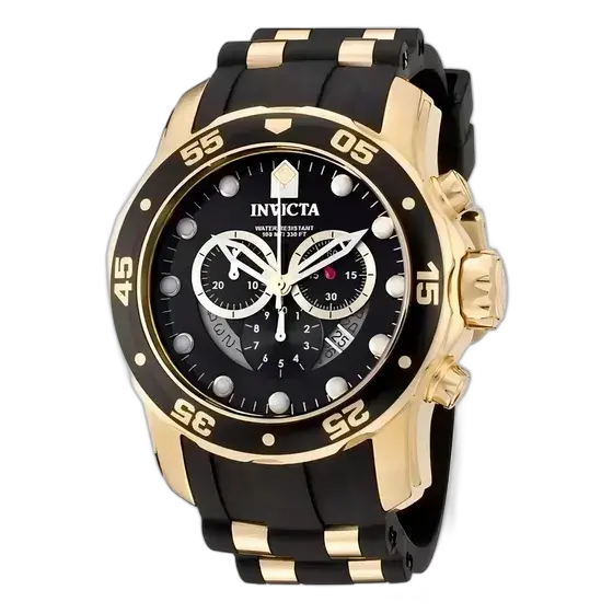 Invicta 6981 Wristwatch Black Silicone Strap Gold Bezel