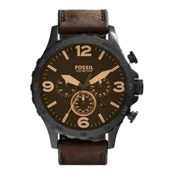 Fossil Men's Chronograph Watch Jr1487/0mn Brown Leather Black Bezel Color