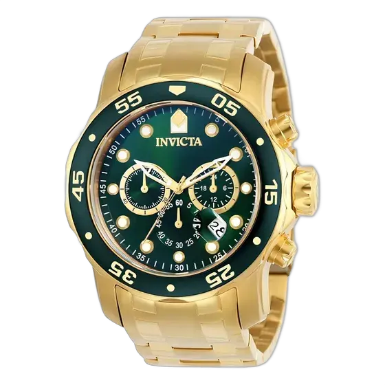 Invicta Pro Diver Watch Gold Plated Green Dial 0075 Strap Color Gold Dial Color Gold