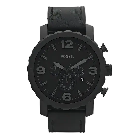 Fossil Nate Men's Chronograph Watch with Black Leather Strap