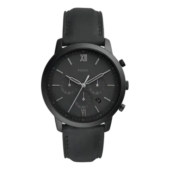 Men's Fossil Neutra Chrono Watch, analog leather strap, black color