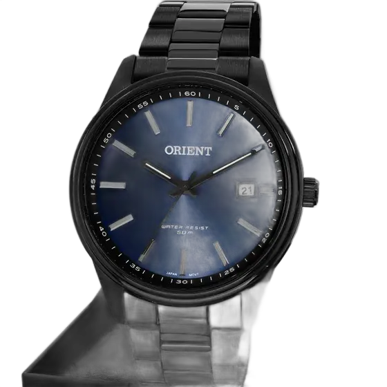 Orient Men's Steel Watch Black Blue Dial Analog 50m Resistance
