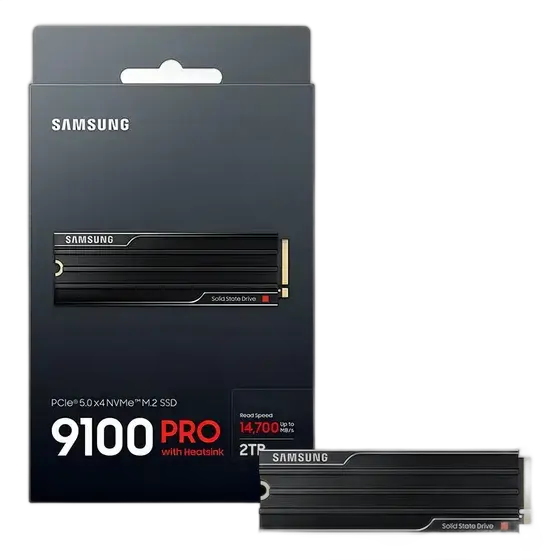 SSD Samsung 2TB 9100 PRO NVMe M.2 2280 PCIe 5.0 Gen5 w/ Heatsink Read 14,800MB/s Write 13,400MB/s PC Gamer / PS5 MZ-VAP2T0CW Black