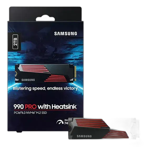 SSD Samsung 990 PRO 2TB Heatsink M.2 2280 NVMe PCIe Gen4, up to 7450MB/s read and 6900MB/s write, compatible with PlayStation 5 - MZ-V9P2T0CW