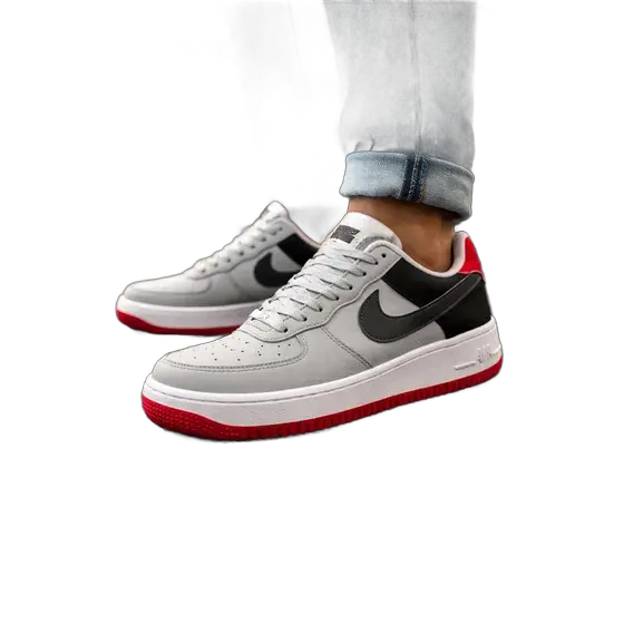 Tênis Air Force 1 Casual Masculino Cinza Vermelho E Preto