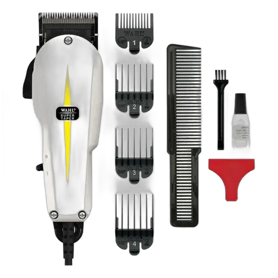 Wahl Maquina de Corta Cabelo Super Taper Profissional Para Barbeiros Com Fio 110v Motor V5000 Lâmina Cromada Standard 8 Pentes de Altura