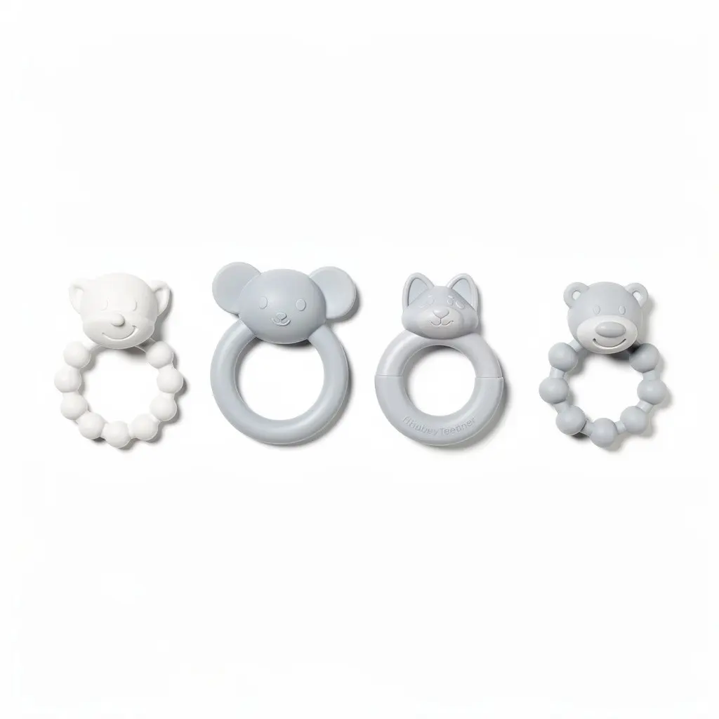 Baby Teether Set 4pk Silicone Cart Theater Cut