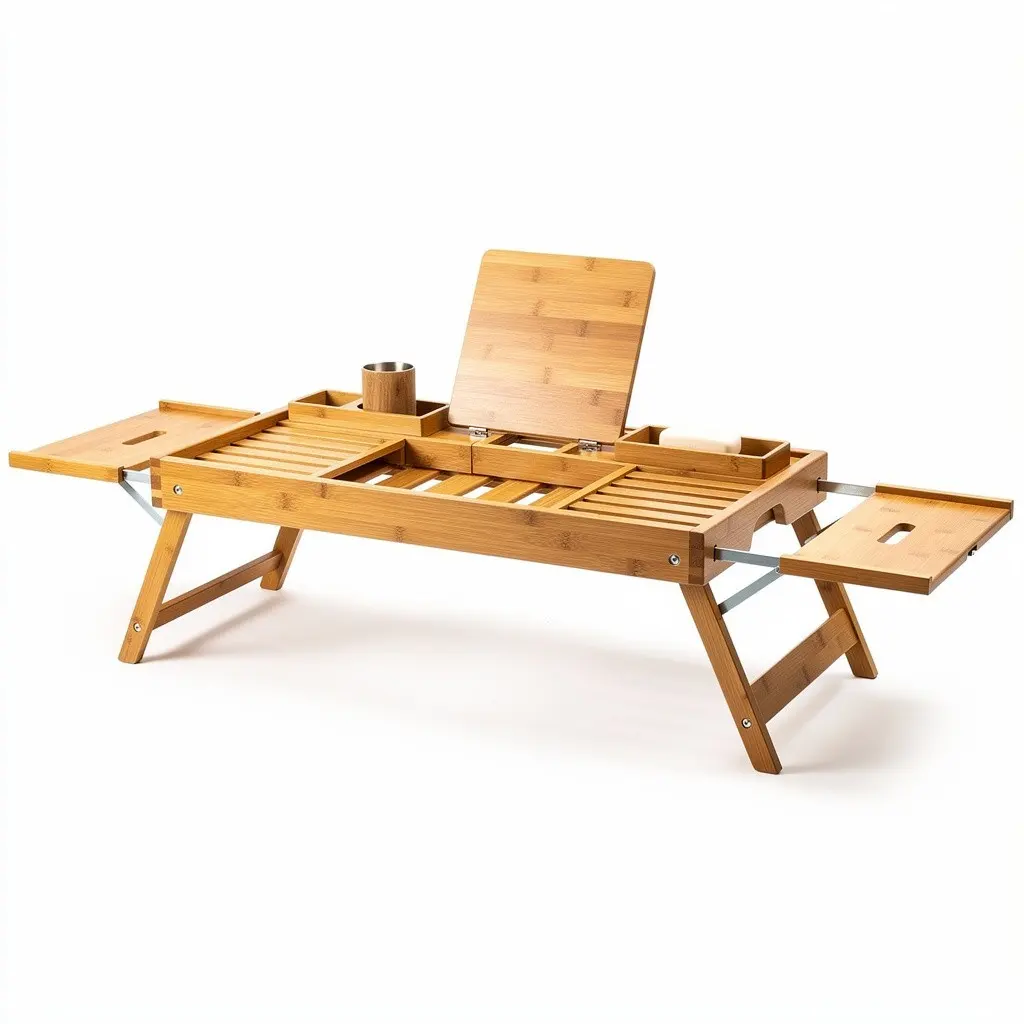 Bamboo Bath Caddy Expandable Cart Theater Cut
