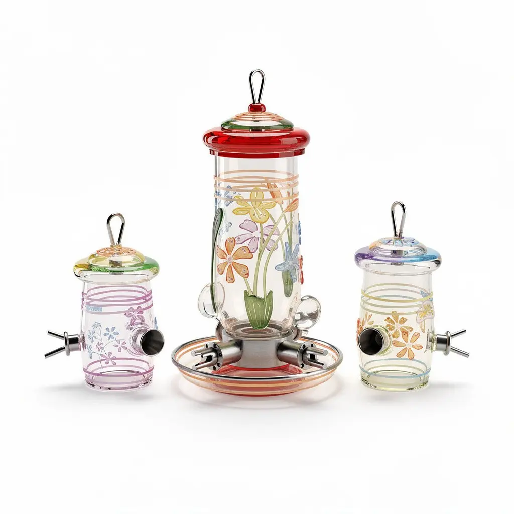 Hummingbird Feeder Set Hand-Blown Route-Ready