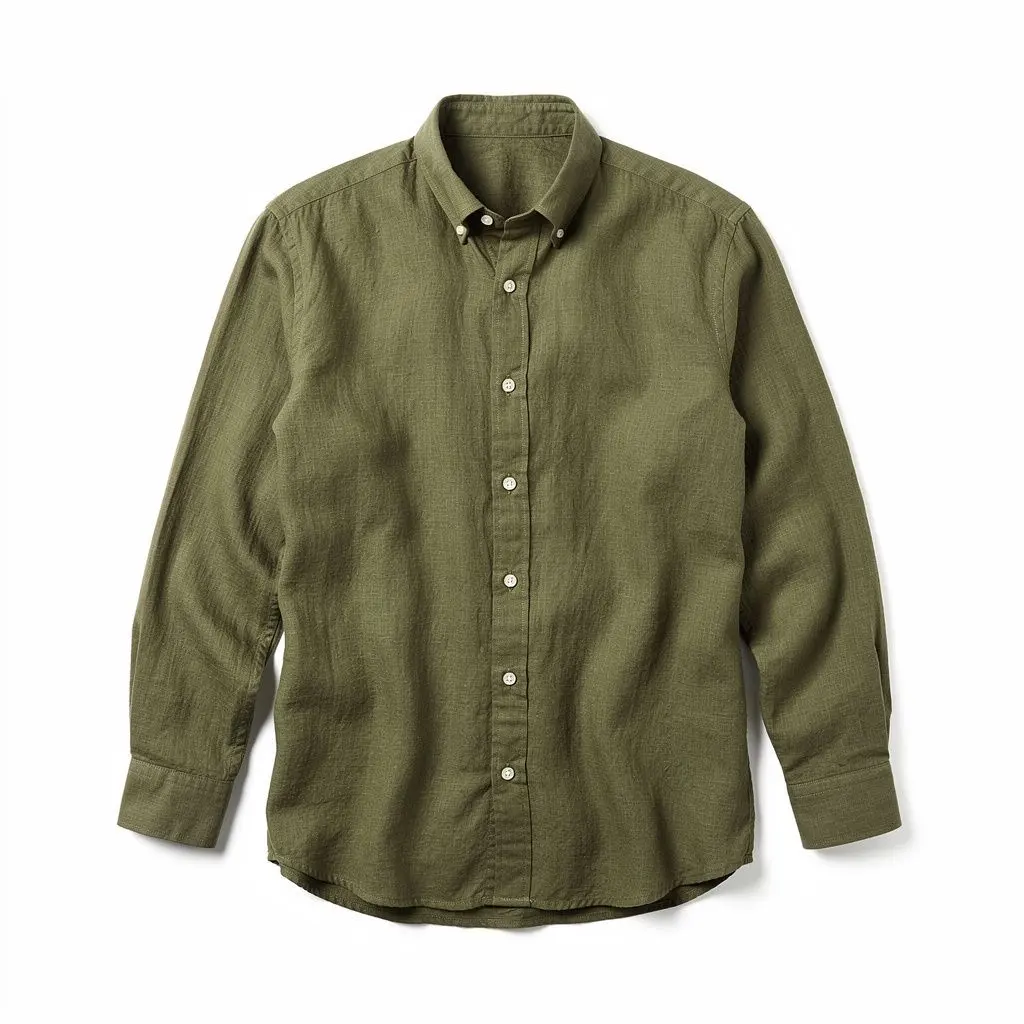 Linen Button-Down Shirt Olive Dopamine Variant