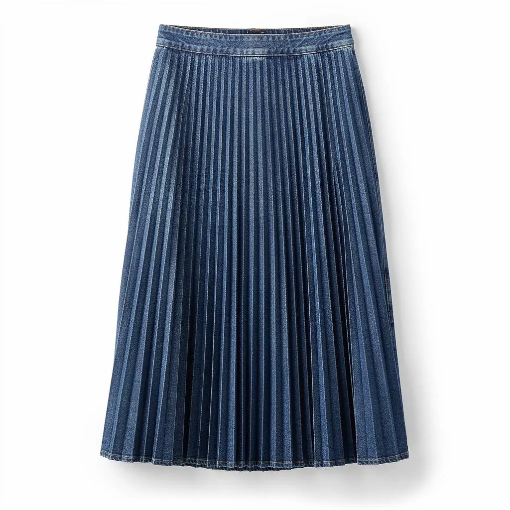 Pleated Midi Skirt Denim Cart Theater Cut