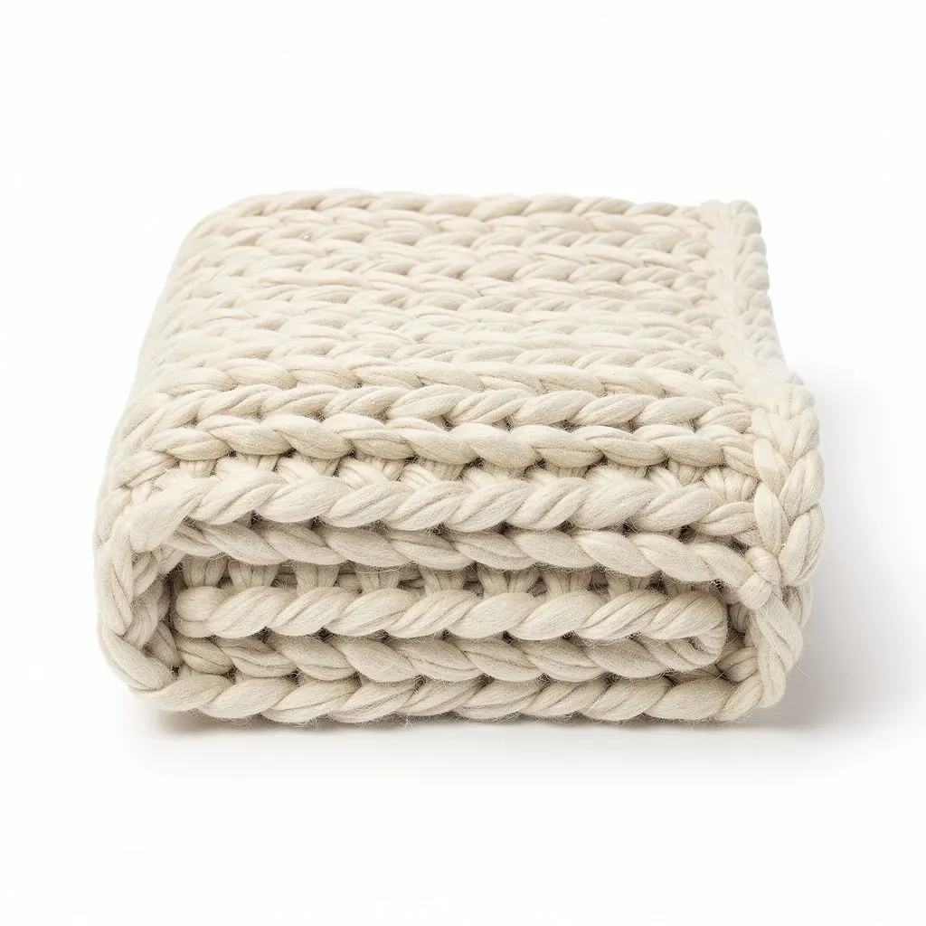 Throw Blanket Chunky Knit Cream Cart Theater Cut