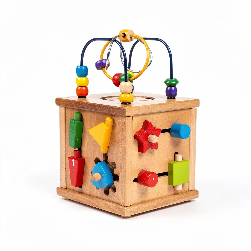 Wooden Activity Cube Bead-Maze Cart Theater Cut